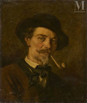 un tableau représentant un homme avec une pipe à la bouche