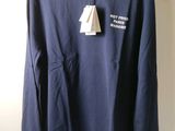 navy long sleeved polo shirt with white collar and white cuffs