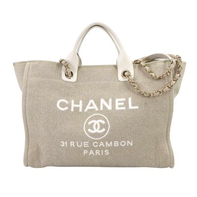chanel jute canvas tote bag with chain handles