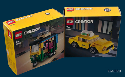 deux boîtes de Lego Creators sur fond bleu