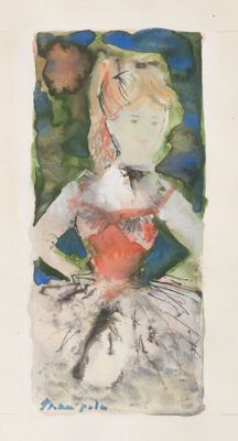 une image d'un tableau représentant une femme en robe rouge