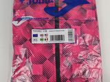 a close up of a pink shirt with a black zipper