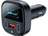 a close up of a car charger with a display on it