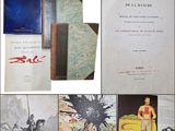 several books are stacked on top of each other in a collage