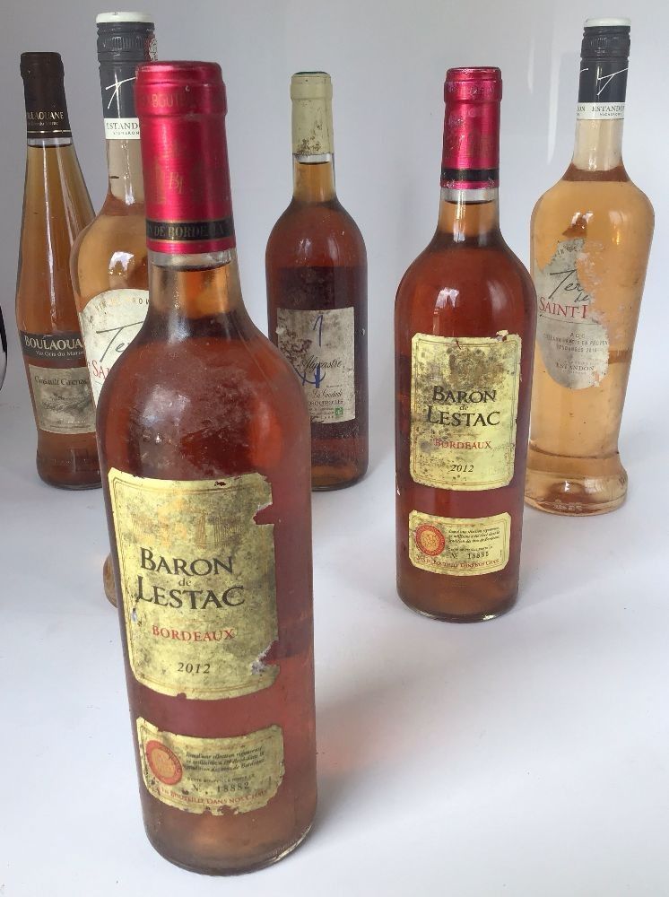 Lot de 6 bouteilles de vin rosé : baron lestac 2012 , saint Louis 2016 , l’alycastre (pas d’année apparente) , boulao...