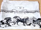 quatre chevaux courant en file indienne sur un t-shirt blanc