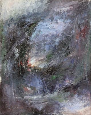 an oil painting of a large wave coming in to the ocean