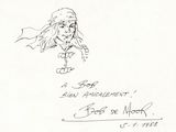 dessin représentant une femme aux cheveux longs, coiffée d'un chapeau