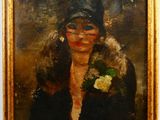 portrait of a woman in a black hat and fur coat