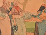 a picture of a painting of a group of people holding hands