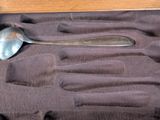 a spoon and spoon rest in a case on a table