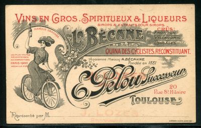 une vieille carte postale représentant une femme à vélo et un homme à vélo