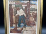 an image of a painting of a man working on a boat