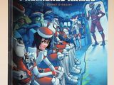 la couverture d'une bande dessinée sur laquelle figure un groupe de personnes assises sur un banc