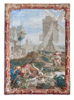 une image représentant une tapisserie avec un moulin à vent en arrière-plan