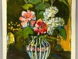 une peinture de fleurs dans un vase sur une table
