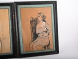 two framed pictures of a woman sitting on a chair