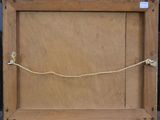 an old picture of a wooden frame with a rope hanging from it