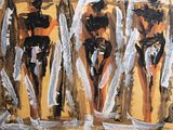 a painting of a group of people standing in front of each other
