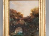 une image d'une peinture représentant un pont sur une rivière