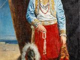 une image représentant un tableau d'une jeune fille en robe rouge