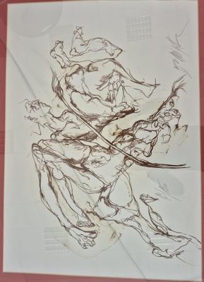 dessin représentant un homme à cheval, une épée à la main