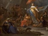 a painting of a group of people in a cave