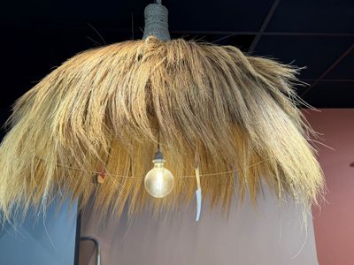 une lampe suspendue au plafond de la pièce