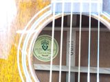 a close up of a guitar with a sticker on it