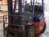 a forklift truck that is parked in a warehouse