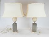 pair of mid - century modern table lamps with marble bases and shades