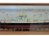 a model of a ship in a glass case