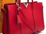 louis vu vu red leather tote bag with strap and matching box