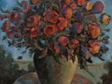 une peinture de fleurs dans un vase sur une table