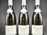 trois bouteilles de vin sont posées sur un support en bois
