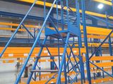 a close up of a racking system in a warehouse