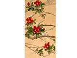 une peinture représentant une branche d'arbre ornée de baies rouges