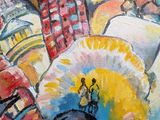 a painting of a painting of a man riding a skateboard