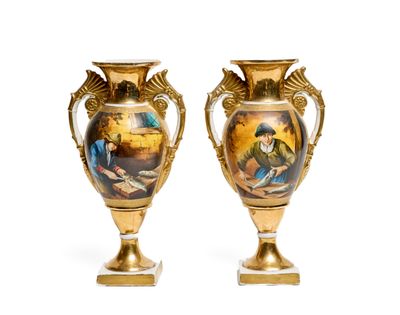 two vases that have been painted with a painting on them