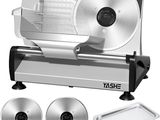 an image of a meat slicer with three blades and a tray