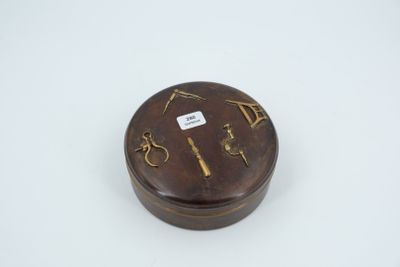 an image of a wooden box with a clock on top of it