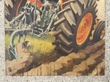 a picture of a painting of a tractor with a man on it