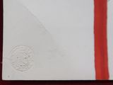 a picture of a white box with a red stripe on it