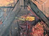 a painting of a tent with a clock on it