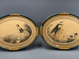 pair of 19th century french hand painted porcelain plates depicting a woman and a child