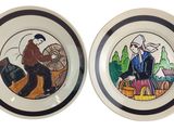 two plates with a picture of a man and a woman on them