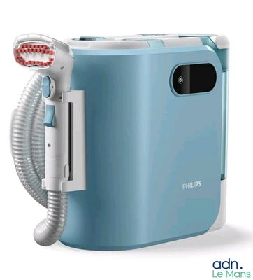 an image of a blue and white air purifier
