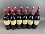 six bottles of red wine are lined up in a row