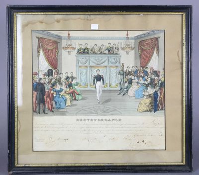 an old picture of a man in a tuxedo standing in front of a group of people