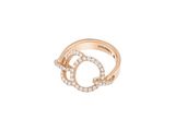 a rose gold ring with white diamonds on a white background
